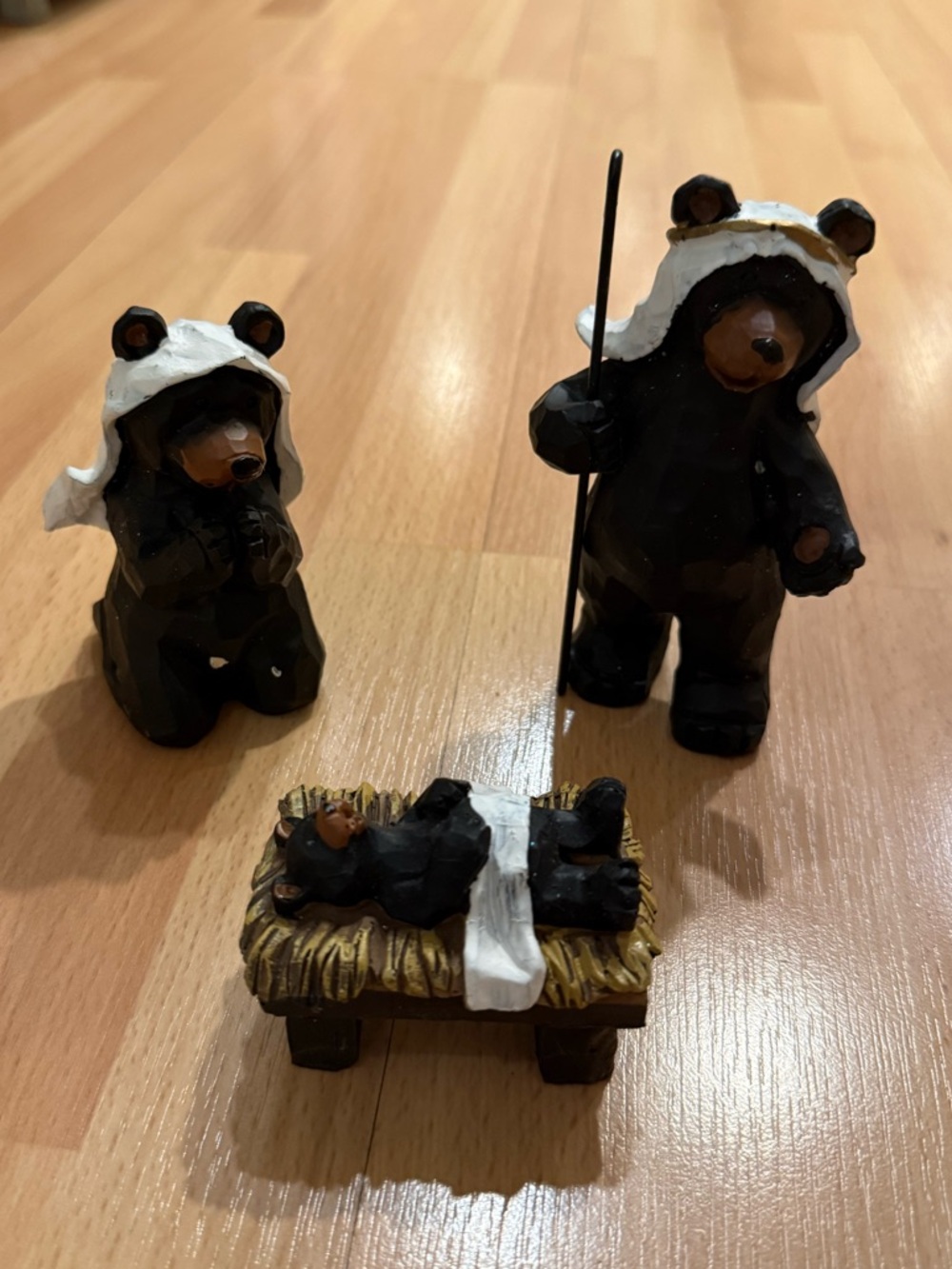 Bear Nativity Figurine Set - Black and White